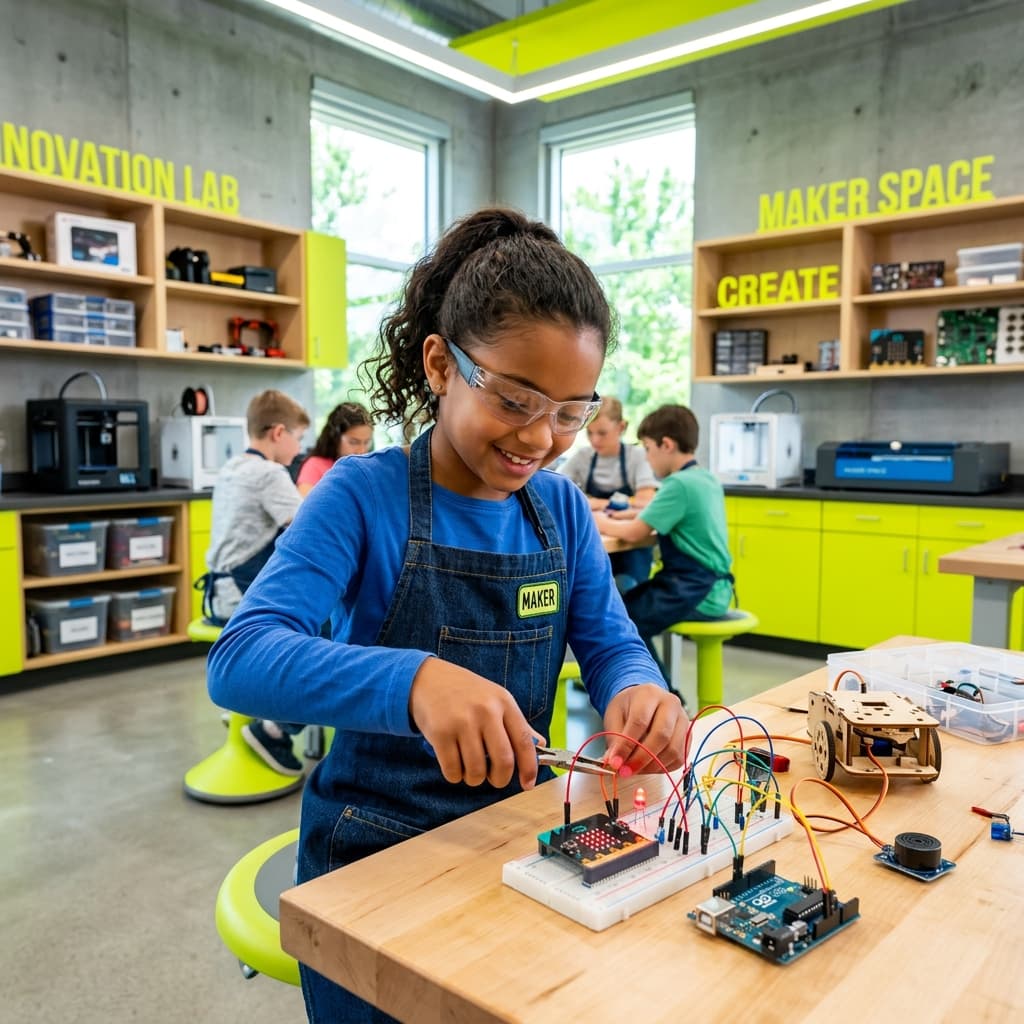 Young student tinkering with electronics